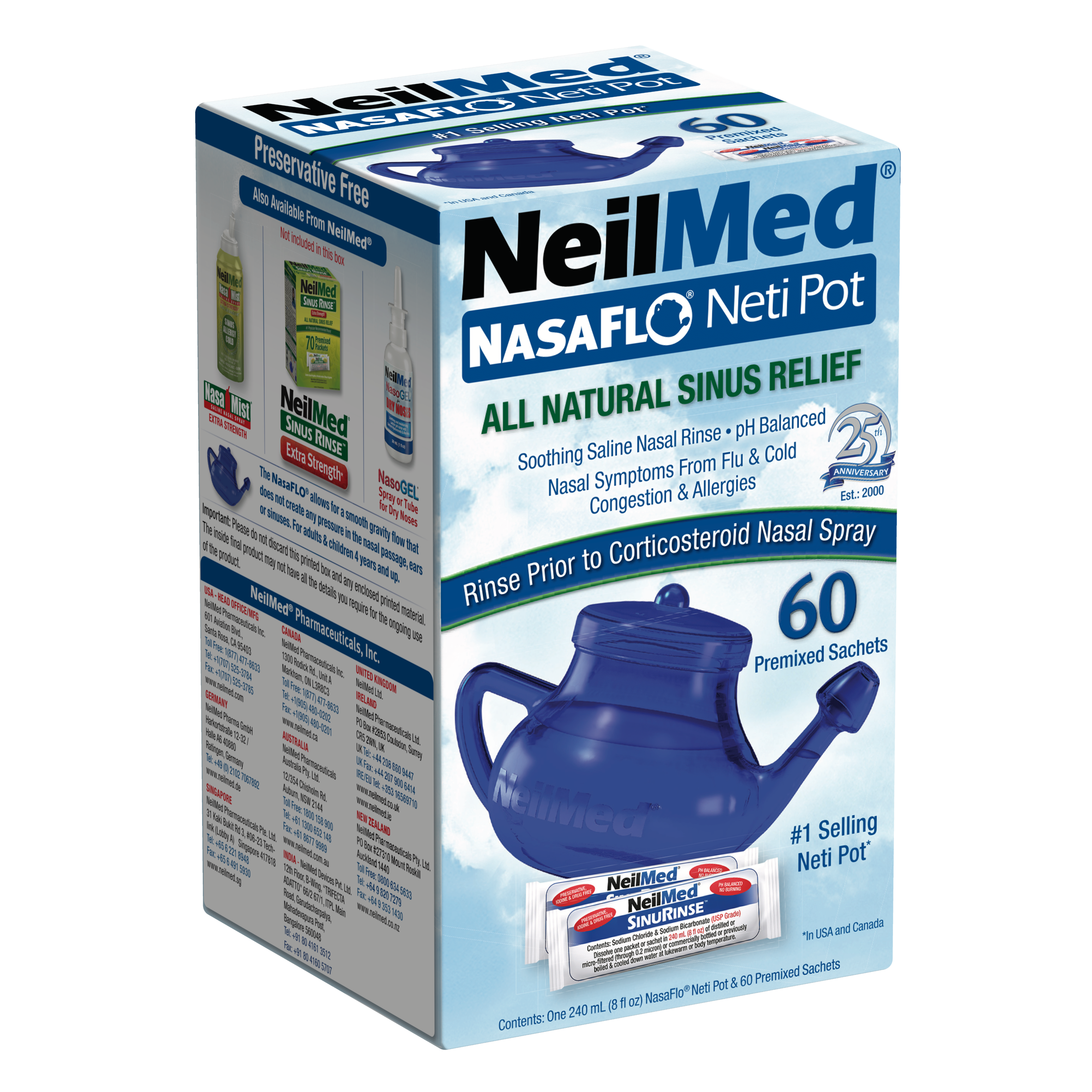 NasaFlo Neti Pot with 60 Packets